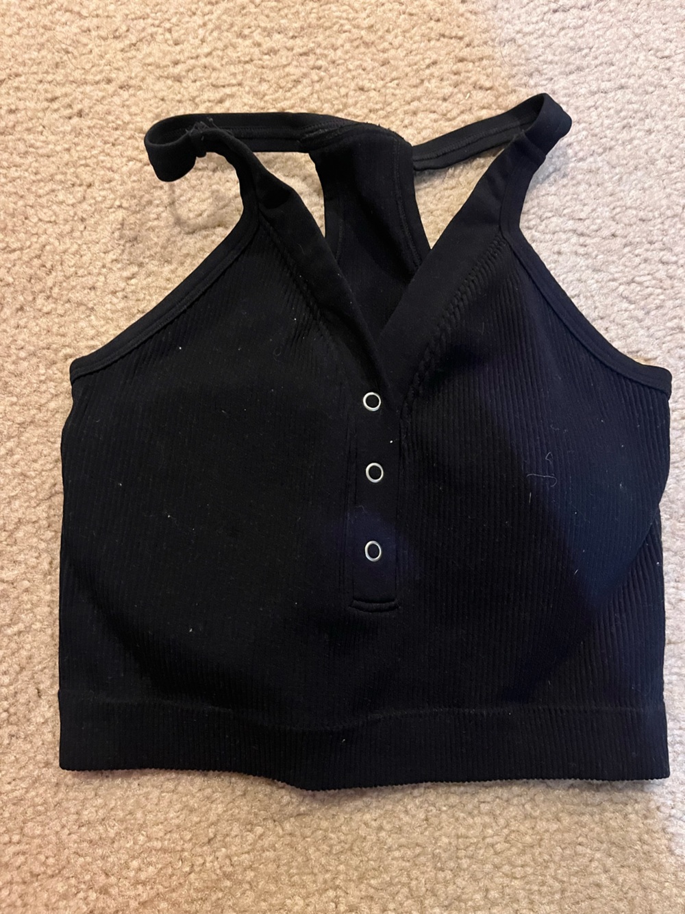 Black Ribbed Snap-Front Tank Top medium